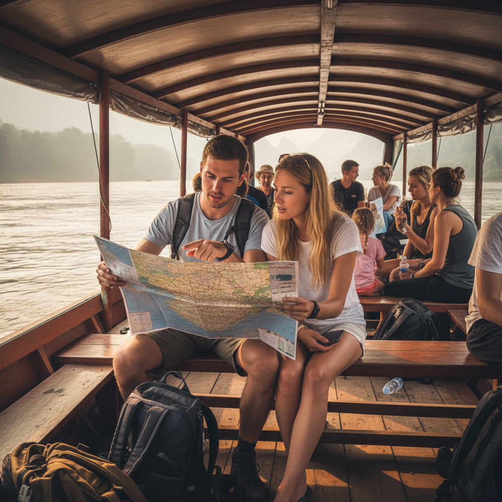 Travelers being on the slow boat getting ready for travel.