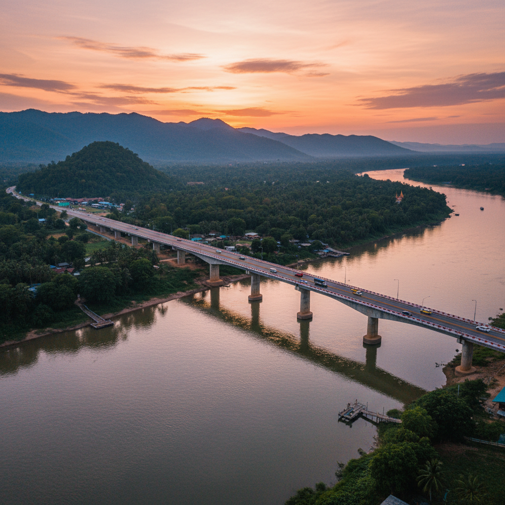 View of the Friendship Bridge connecting Chiang Khong and Huay Xai.