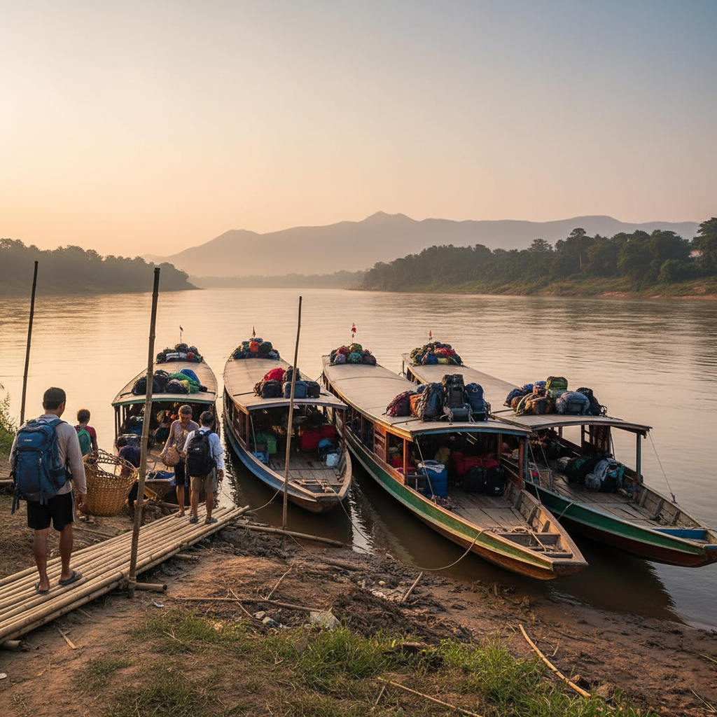 The slow boat to Luang Prabang docked at Huay Xai pier.