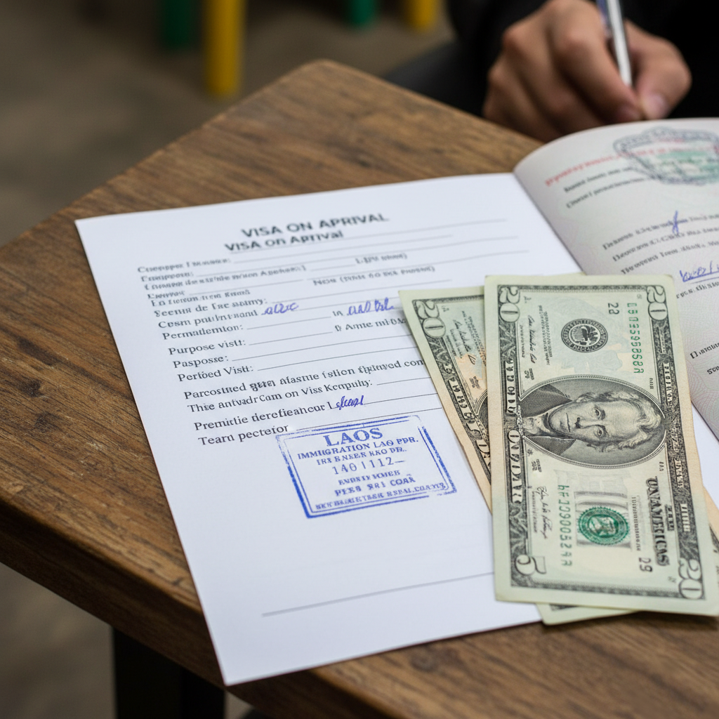 Laos Visa on Arrival application paperwork.