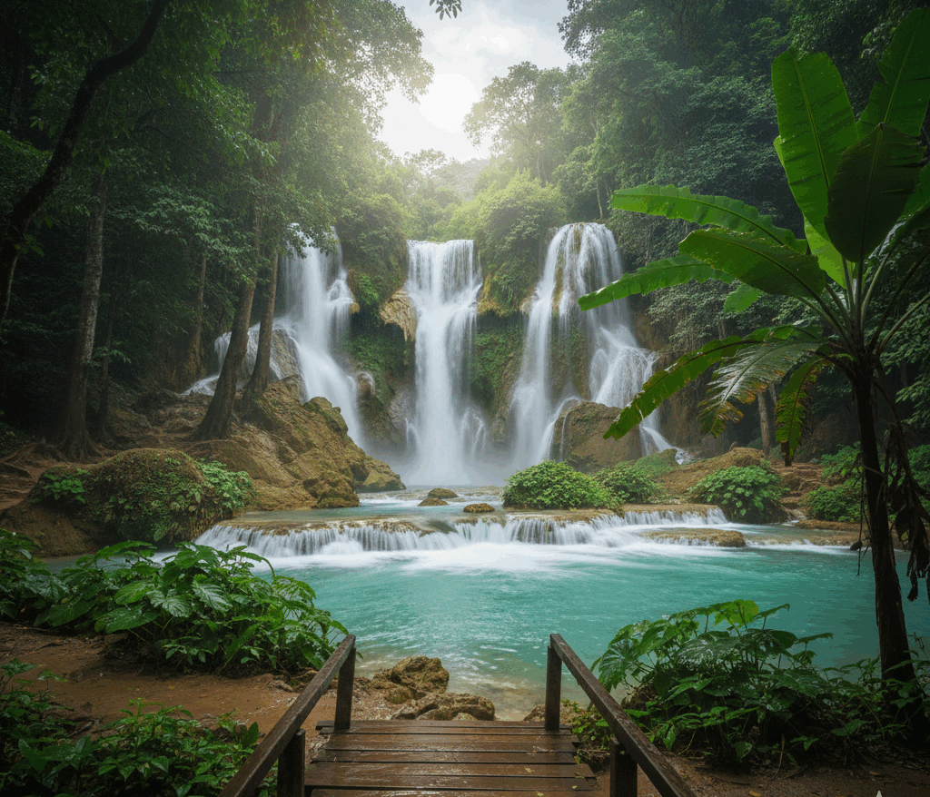 Kuang Si Waterfall in rainy season best time to visit Laos